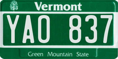 VT license plate YAO837