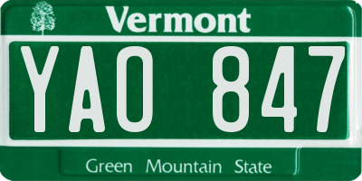 VT license plate YAO847