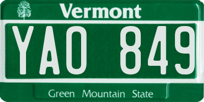 VT license plate YAO849