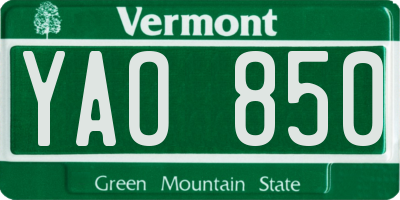 VT license plate YAO850