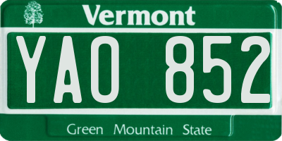 VT license plate YAO852