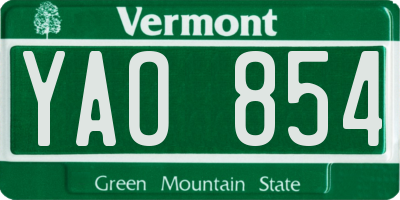 VT license plate YAO854