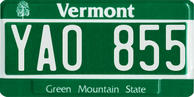 VT license plate YAO855