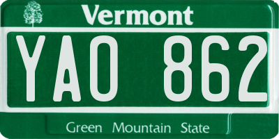 VT license plate YAO862