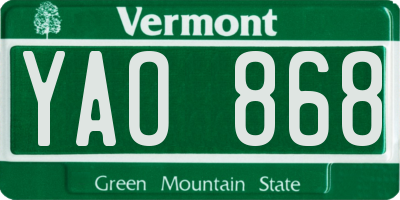 VT license plate YAO868