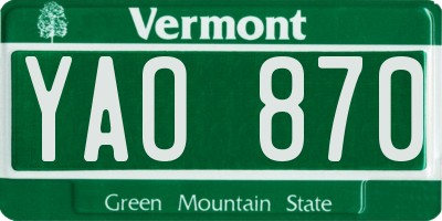 VT license plate YAO870