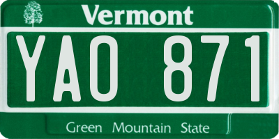 VT license plate YAO871