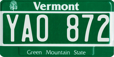 VT license plate YAO872