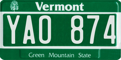 VT license plate YAO874