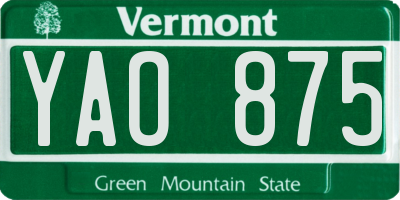 VT license plate YAO875