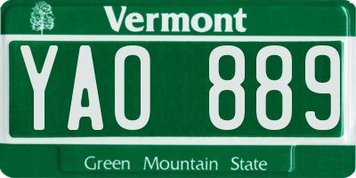VT license plate YAO889