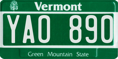 VT license plate YAO890