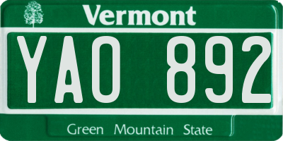 VT license plate YAO892