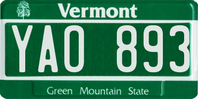 VT license plate YAO893