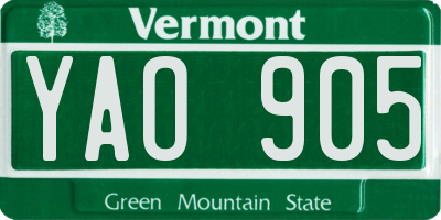 VT license plate YAO905
