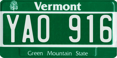 VT license plate YAO916