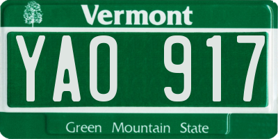 VT license plate YAO917