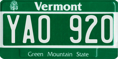 VT license plate YAO920