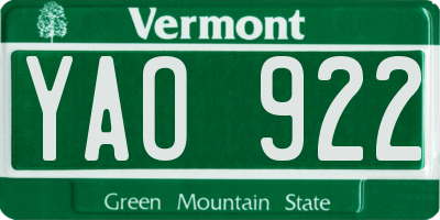 VT license plate YAO922
