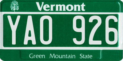 VT license plate YAO926