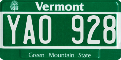 VT license plate YAO928