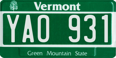 VT license plate YAO931