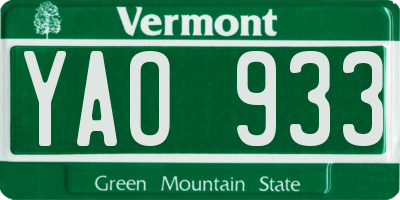 VT license plate YAO933