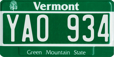 VT license plate YAO934