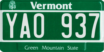 VT license plate YAO937