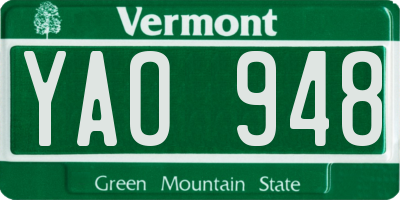 VT license plate YAO948