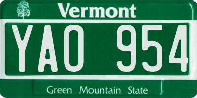 VT license plate YAO954