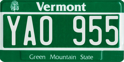 VT license plate YAO955