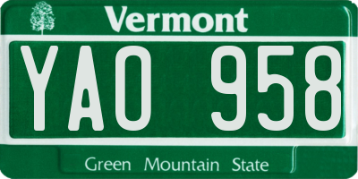 VT license plate YAO958