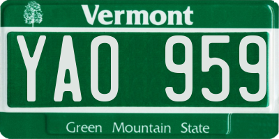 VT license plate YAO959