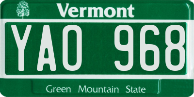 VT license plate YAO968