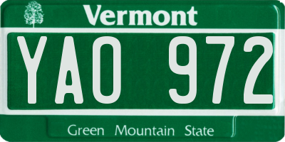 VT license plate YAO972