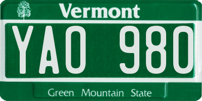 VT license plate YAO980