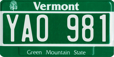 VT license plate YAO981