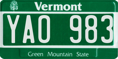 VT license plate YAO983
