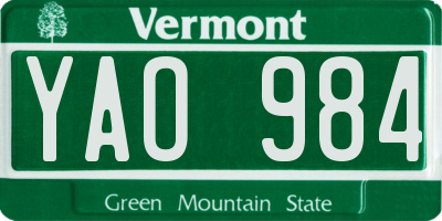 VT license plate YAO984