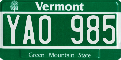 VT license plate YAO985