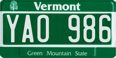 VT license plate YAO986