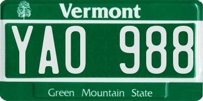 VT license plate YAO988