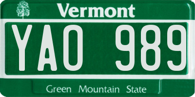 VT license plate YAO989