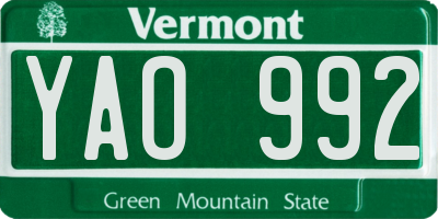 VT license plate YAO992