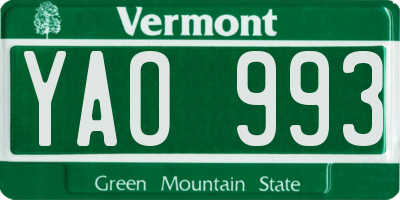 VT license plate YAO993