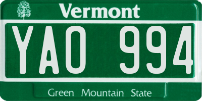 VT license plate YAO994