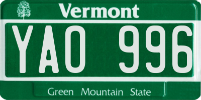 VT license plate YAO996