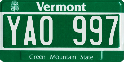 VT license plate YAO997