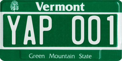 VT license plate YAP001